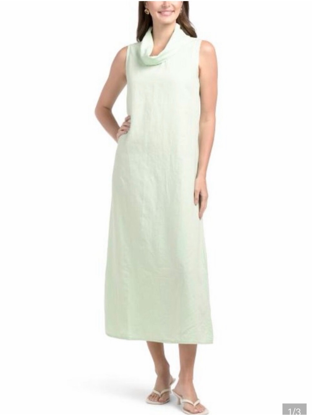 SPIGHE DI LINO MADE IN ITALY LINEN BLEND SLEEVELESS COWL NECK MAXI DRESS NWT